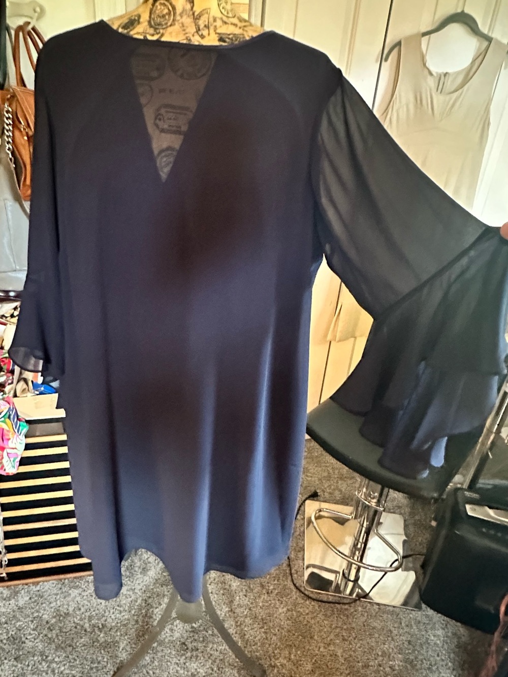 Vince Camuto Navy Chiffon Bell-Sleeve Tunic